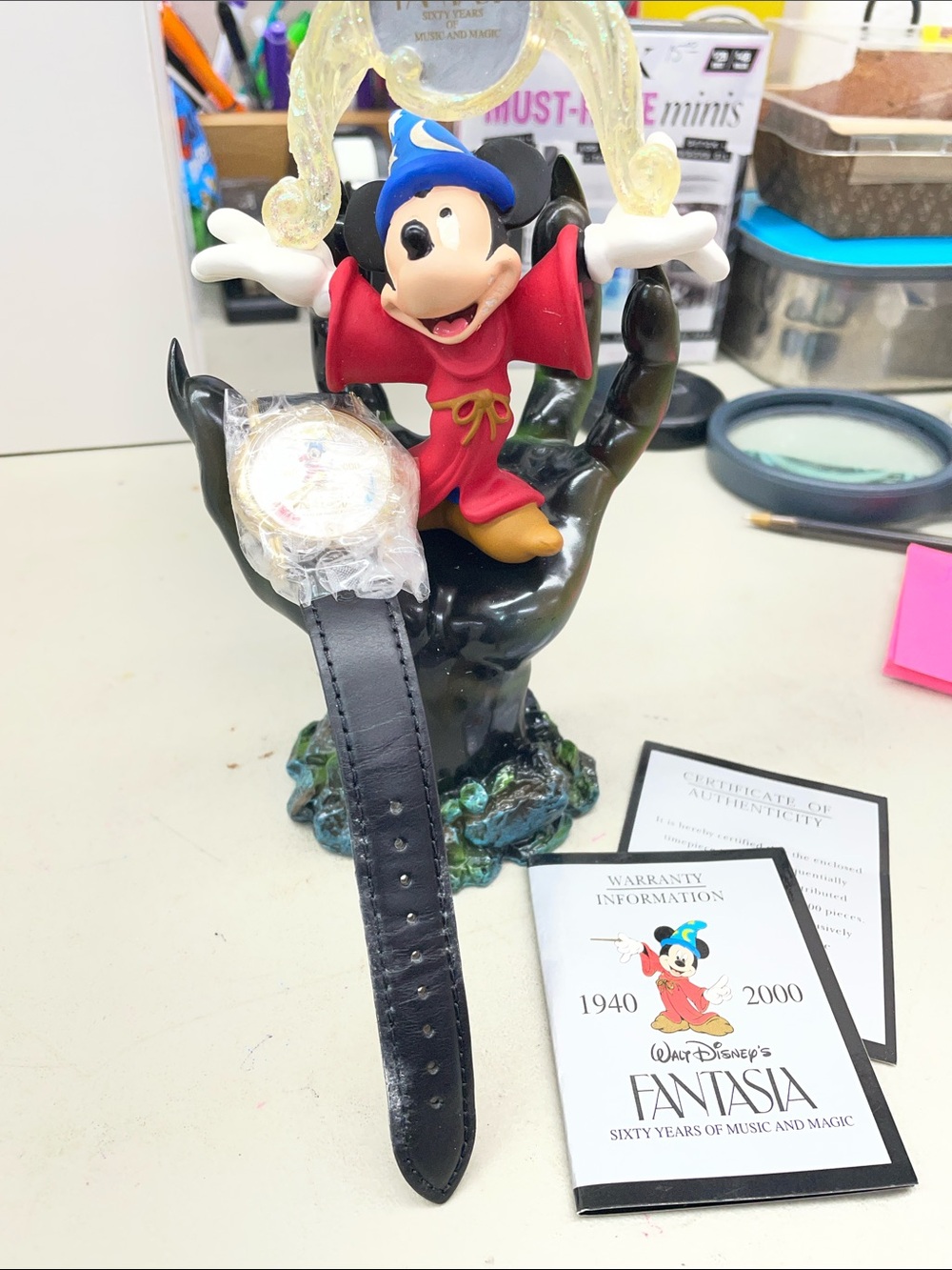 Disney Fantasia Mickey Sorcerer Figurine Watch Stand in Black, Red, Blue